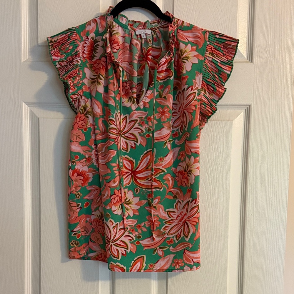 Vibrant Floral Ruffle Sleeve Blouse